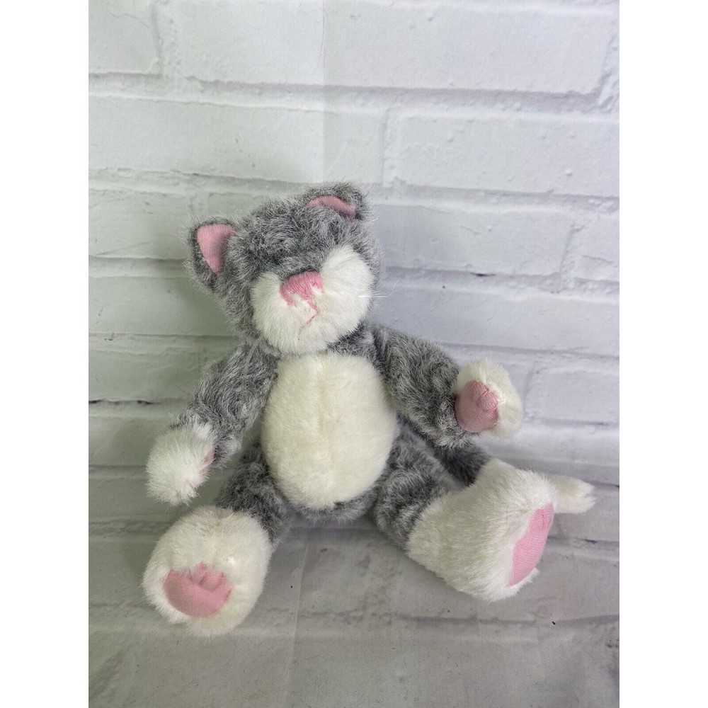 PBC International Plush Cat Kitten Kitty Posable Stuffed Animal Toy Gray White